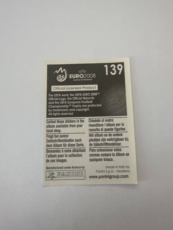 Panini UEFA EURO 2008 – Nr. 139 – Hamit Altintop – Schweizer Edition – Rückseite
