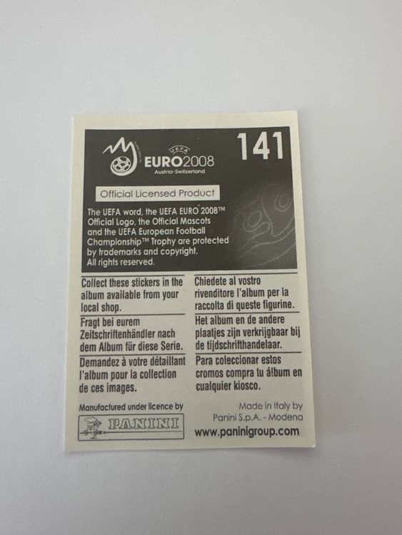 Panini UEFA EURO 2008 – Nr. 141 – Tümer Metin – Schweizer Edition – Rückseite