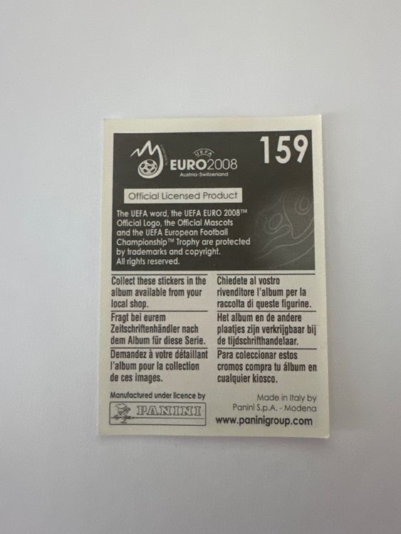 Panini UEFA EURO 2008 – Nr. 159 – Sebastian Prödl – Schweizer Edition – Rückseite