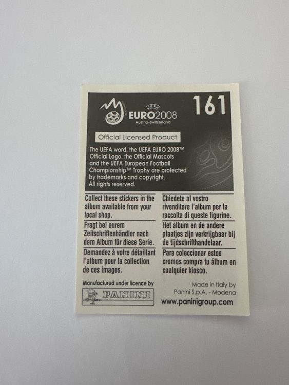Panini UEFA EURO 2008 – Nr. 161 – György Garics – Schweizer Edition – Rückseite