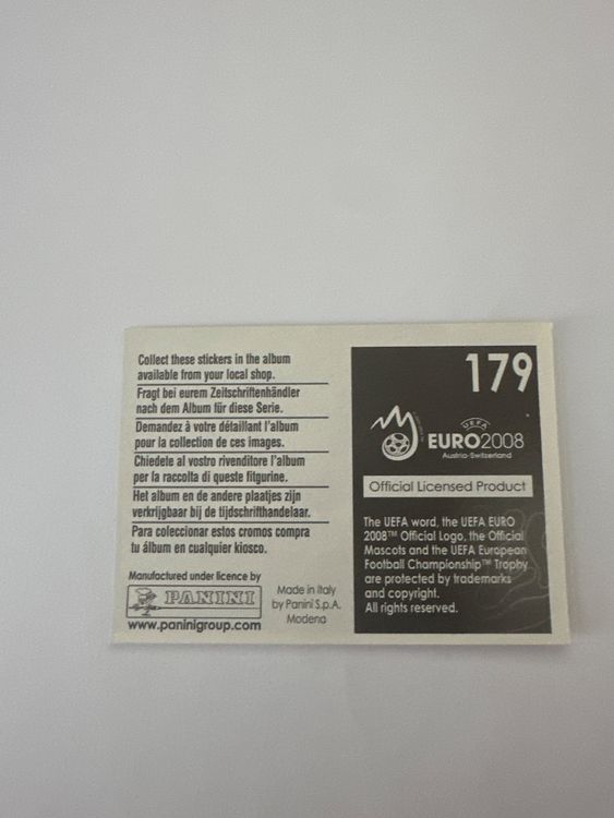 Panini UEFA EURO 2008 – Nr. 179 – Kroatien Mannschaft Teilbild unten links – Schweizer Edition – Rückseite