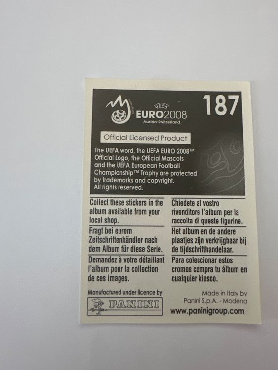 Panini UEFA EURO 2008 – Nr. 187 – Dario Knezevic – Schweizer Edition – Rückseite