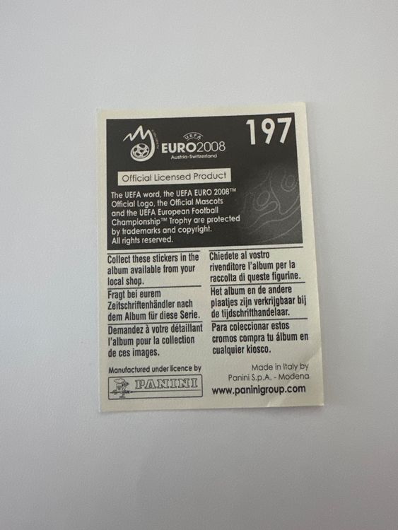Panini UEFA EURO 2008 – Nr. 197 – Bosko Balaban – Schweizer Edition – Rückseite