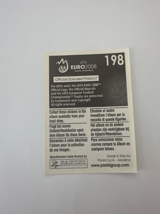 Panini UEFA EURO 2008 – Nr. 198 – Ivica Olic – Schweizer Edition – Rückseite