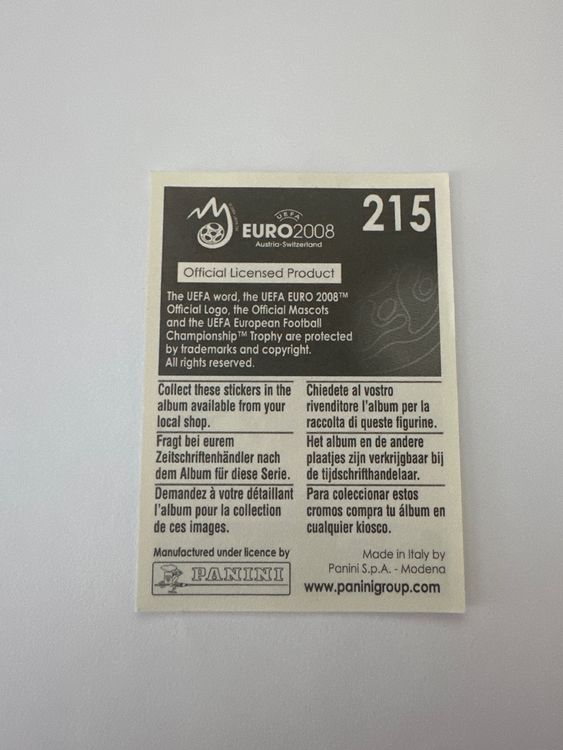 Panini UEFA EURO 2008 – Nr. 215 – Torsten Frings – Schweizer Edition – Rückseite