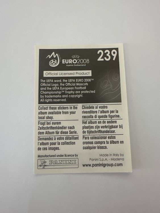 Panini UEFA EURO 2008 – Nr. 239 – Michal Zewlakow – Schweizer Edition – Rückseite