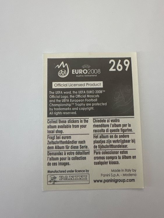 Panini UEFA EURO 2008 – Nr. 269 – Wesley Sneijder – Schweizer Edition – Rückseite