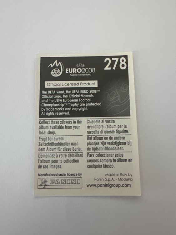 Panini UEFA EURO 2008 – Nr. 278 – Niederlande Fans – Schweizer Edition – Rückseite