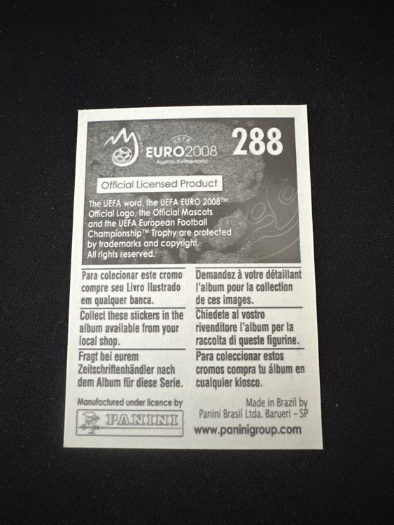 Panini UEFA EURO 2008 – Nr. 288 – Christian Panucci – Südamerika-Version – Rückseite