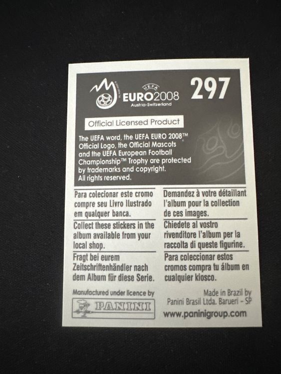 Panini UEFA EURO 2008 – Nr. 297 – Daniele De Rossi – Südamerika-Version – Rückseite