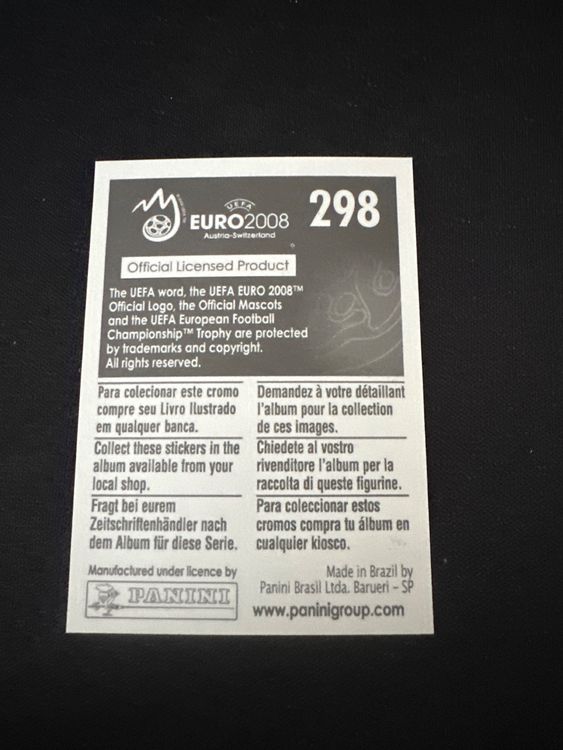 Panini UEFA EURO 2008 – Nr. 298 – Andrea Pirlo – Südamerika-Version – Rückseite