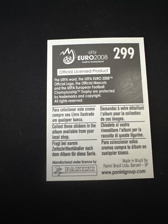 Panini UEFA EURO 2008 – Nr. 299 – Mauro Camoranesi – Südamerika-Version – Rückseite