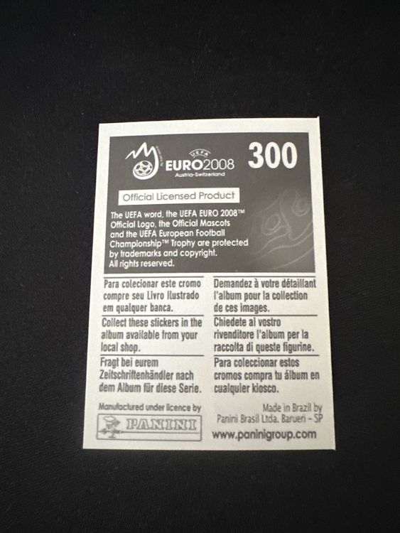 Panini UEFA EURO 2008 – Nr. 300 – Fabio Quagliarella – Südamerika-Version – Rückseite