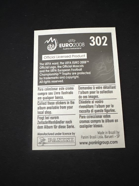 Panini UEFA EURO 2008 – Nr. 302 – Antonio Di Natale – Südamerika-Version – Rückseite