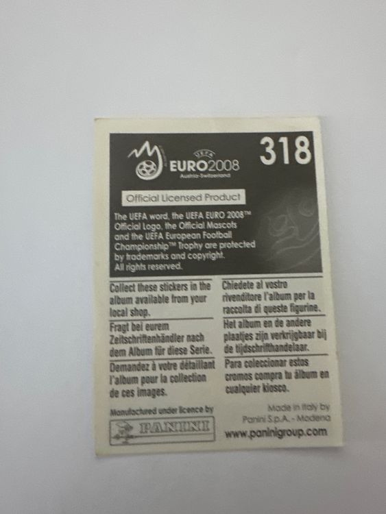 Panini UEFA EURO 2008 – Nr. 318 – Gabriel Tamas – Schweizer Edition – Rückseite