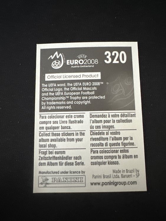 Panini UEFA EURO 2008 – Nr. 320 – Paul Codrea – Südamerika-Version – Rückseite