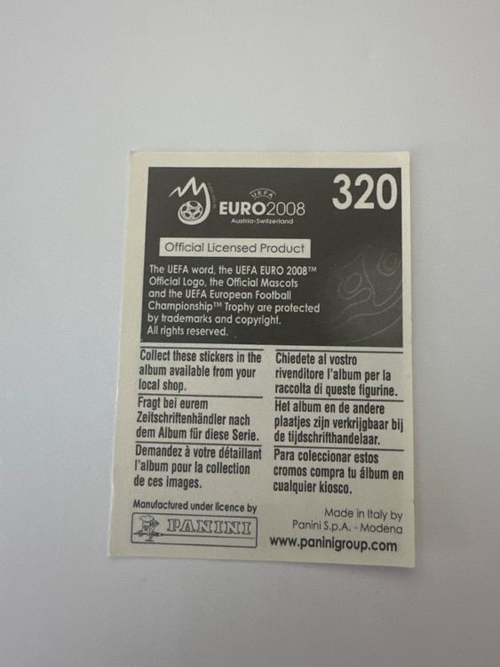 Panini UEFA EURO 2008 – Nr. 320 – Paul Codrea – Schweizer Edition – Rückseite