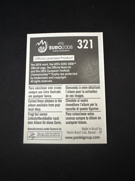 Panini UEFA EURO 2008 – Nr. 321 – Ovidiu Petre – Südamerika-Version – Rückseite