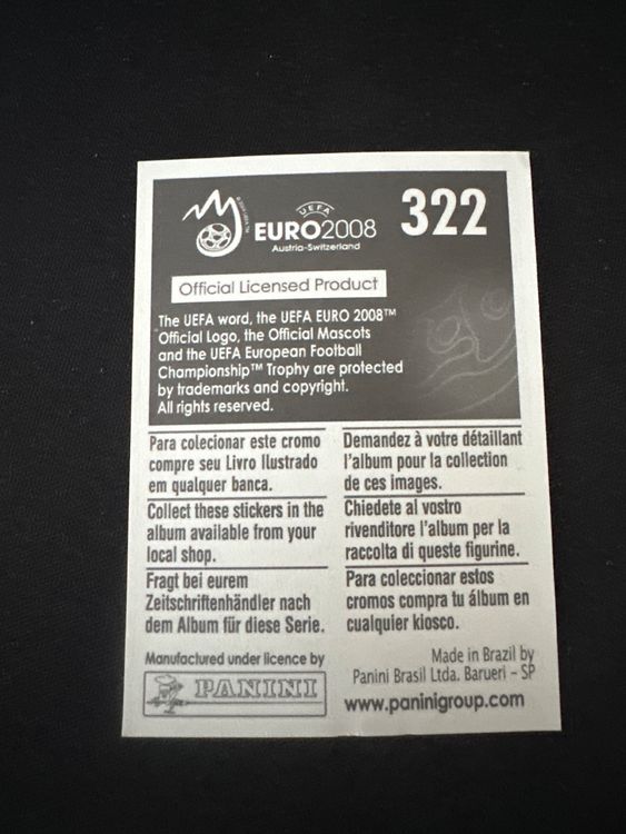 Panini UEFA EURO 2008 – Nr. 322 – Banel Nicolita – Südamerika-Version – Rückseite