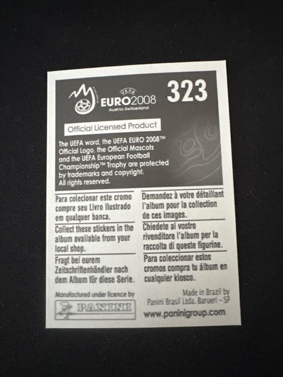 Panini UEFA EURO 2008 – Nr. 323 – Florentin Petre – Südamerika-Version – Rückseite