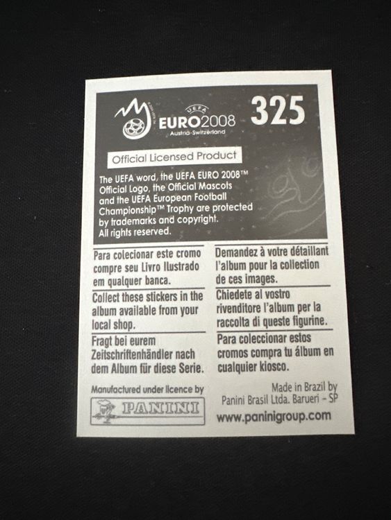 Panini UEFA EURO 2008 – Nr. 325 – Laurentiu Rosu – Südamerika-Version – Rückseite