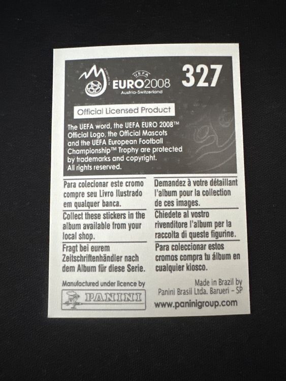 Panini UEFA EURO 2008 – Nr. 327 – Adrian Mutu – Südamerika-Version – Rückseite