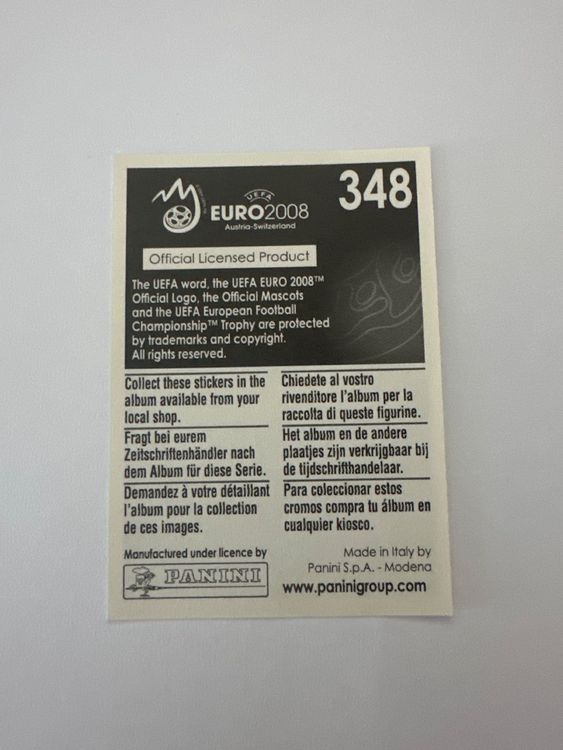 Panini UEFA EURO 2008 – Nr. 348 – Jeremy Toulalan – Schweizer Edition – Rückseite