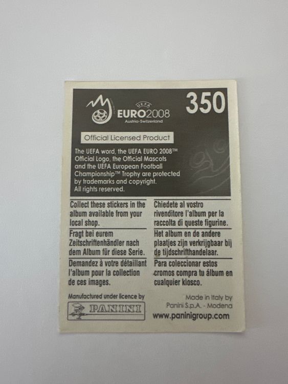 Panini UEFA EURO 2008 – Nr. 350 – Florent Malouda – Schweizer Edition – Rückseite