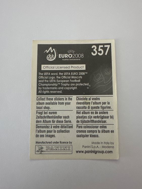 Panini UEFA EURO 2008 – Nr. 357 – Mickaël Landreau – Schweizer Edition – Rückseite