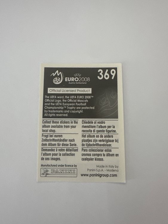 Panini UEFA EURO 2008 – Nr. 369 – Paraskevas Antzas – Schweizer Edition – Rückseite