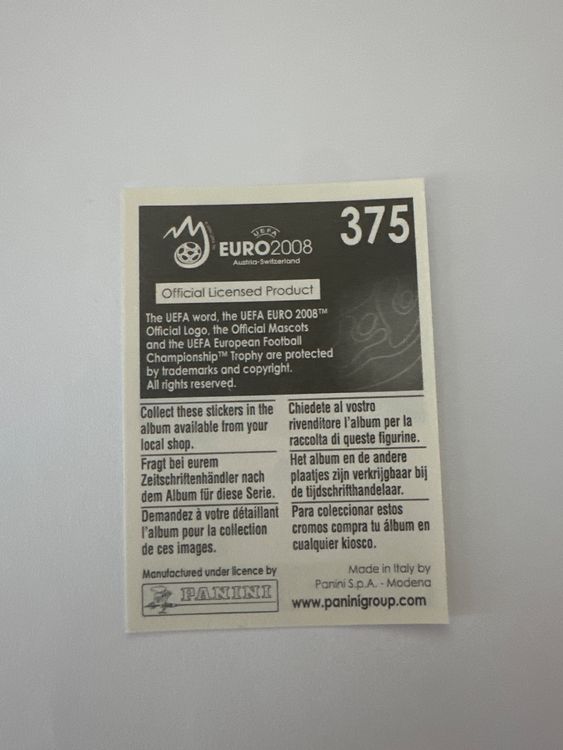 Panini UEFA EURO 2008 – Nr. 375 – Konstantinos Katsouranis – Schweizer Edition – Rückseite