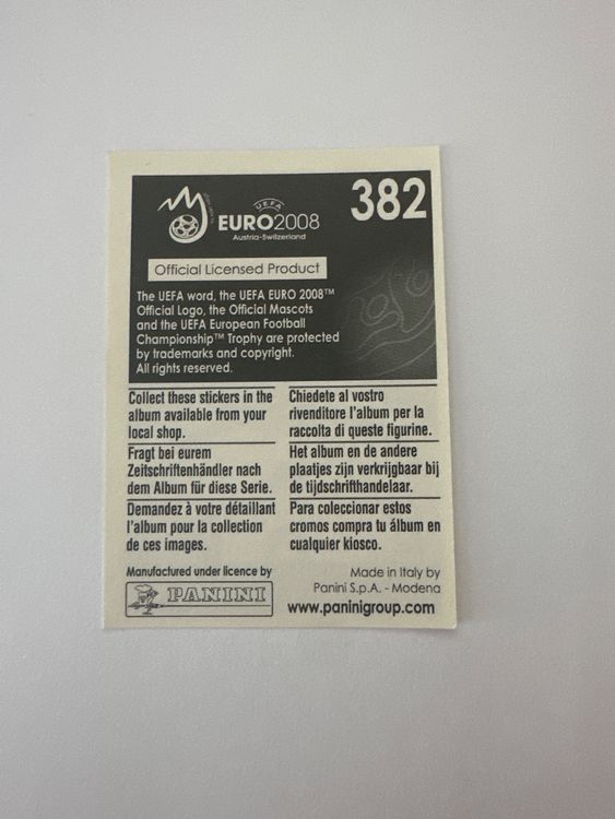 Panini UEFA EURO 2008 – Nr. 382 – Angelos Charisteas – Schweizer Edition – Rückseite