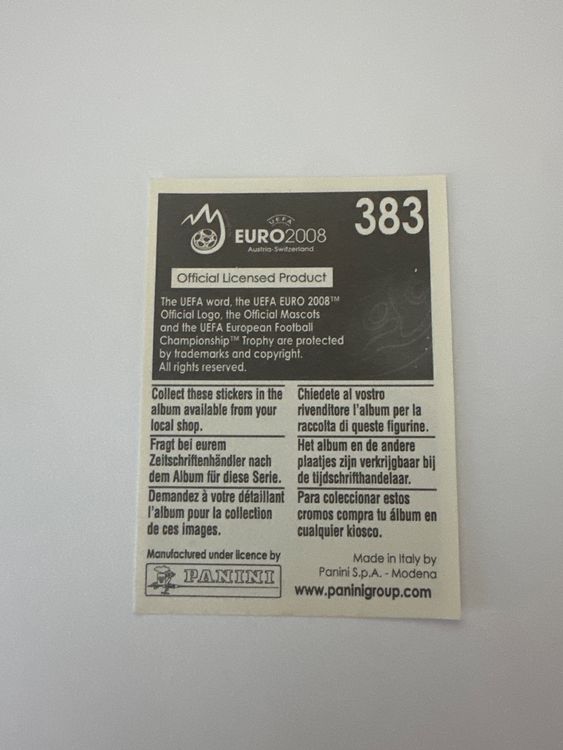 Panini UEFA EURO 2008 – Nr. 383 – Konstantinos Chalkias – Schweizer Edition – Rückseite