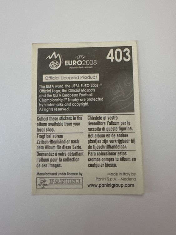 Panini UEFA EURO 2008 – Nr. 403 – Fredrik Ljungberg – Schweizer Edition – Rückseite