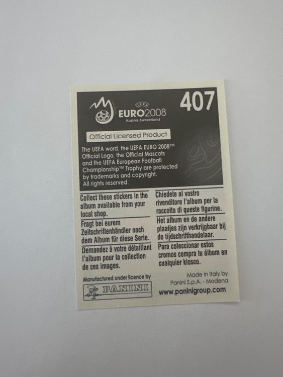 Panini UEFA EURO 2008 – Nr. 407 – Marcus Allbäck – Schweizer Edition – Rückseite