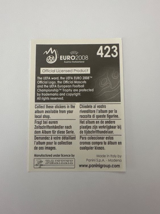 Panini UEFA EURO 2008 – Nr. 423 – David Albelda – Schweizer Edition – Rückseite