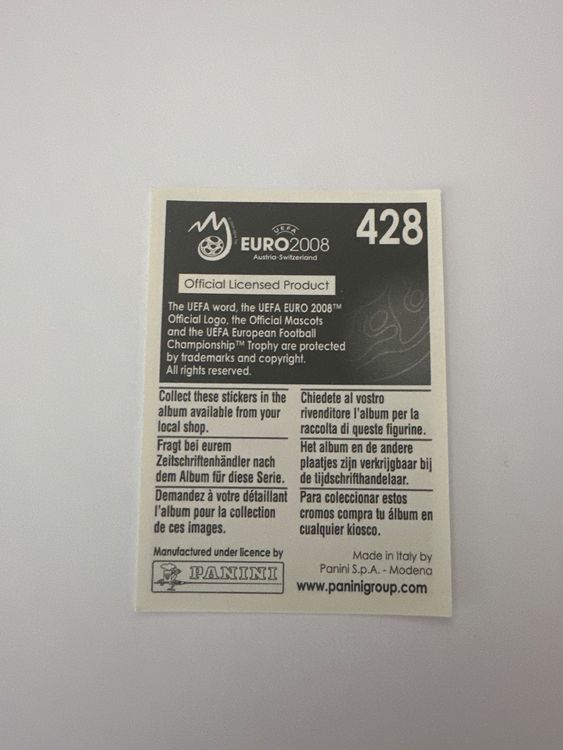 Panini UEFA EURO 2008 – Nr. 428 – Andres Iniesta – Schweizer Edition – Rückseite
