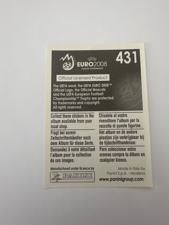 Panini UEFA EURO 2008 – Nr. 431 – Albert Riera – Schweizer Edition – Rückseite