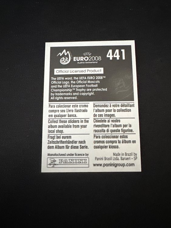 Panini UEFA EURO 2008 – Nr. 441 – Russland Logo – Südamerika-Version – Rückseite