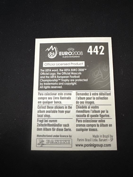 Panini UEFA EURO 2008 – Nr. 442 – Igor Akinfeev – Südamerika-Version – Rückseite