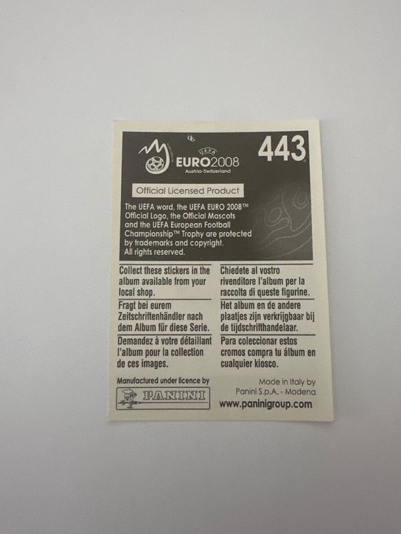 Panini UEFA EURO 2008 – Nr. 443 – Sergei Ignashevich – Schweizer Edition – Rückseite