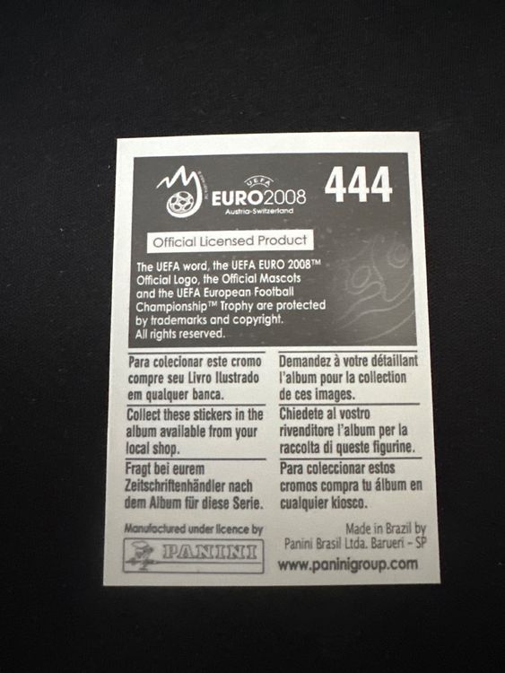 Panini UEFA EURO 2008 – Nr. 444 – Aleksei Berezutski – Südamerika-Version – Rückseite