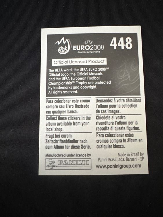 Panini UEFA EURO 2008 – Nr. 448 – Marat Izmailov – Südamerika-Version – Rückseite