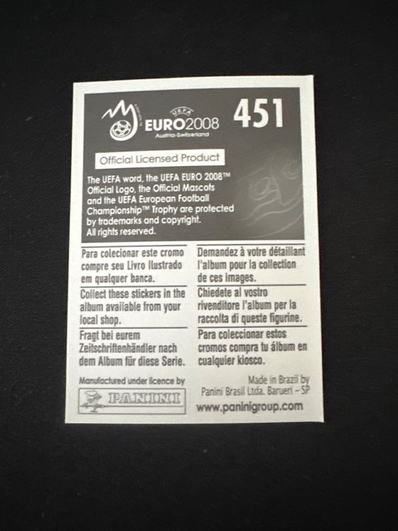 Panini UEFA EURO 2008 – Nr. 451 – Evgeni Aldonin – Südamerika-Version – Rückseite