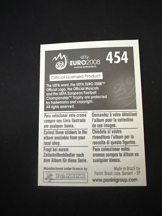 Panini UEFA EURO 2008 – Nr. 454 – Diniyar Bilyaletdinov – Südamerika-Version – Rückseite