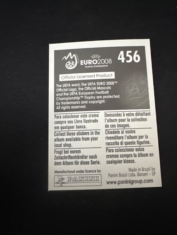 Panini UEFA EURO 2008 – Nr. 456 – Andrei Arshavin – Südamerika-Version – Rückseite