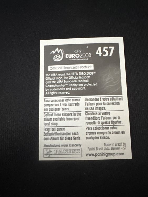 Panini UEFA EURO 2008 – Nr. 457 – Roman Pavlyuchenko – Südamerika-Version – Rückseite