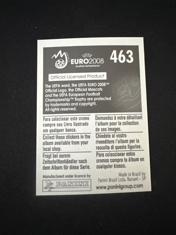Panini UEFA EURO 2008 – Nr. 463 – Artur Boruc – Action – Südamerika-Version – Rückseite