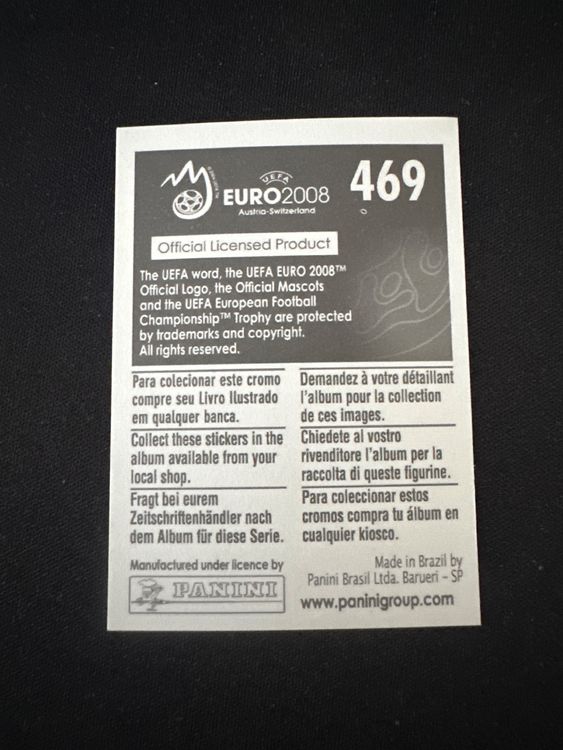 Panini UEFA EURO 2008 – Nr. 469 – Ricardo Carvalho – Action – Südamerika-Version – Rückseite
