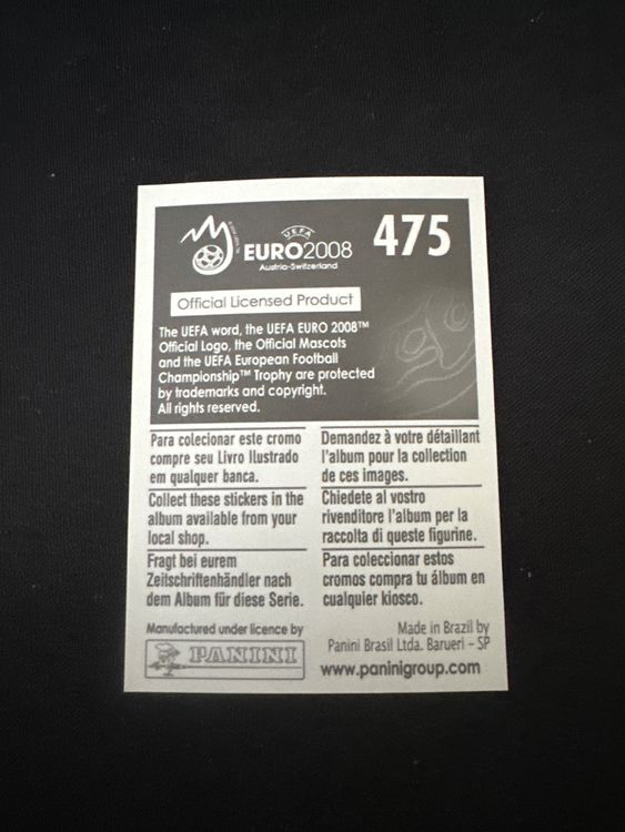 Panini UEFA EURO 2008 – Nr. 475 – Traianos Dellas – Action – Südamerika-Version – Rückseite